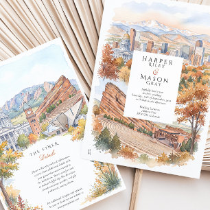 Denver Colorado Watercolor Wedding Invitation