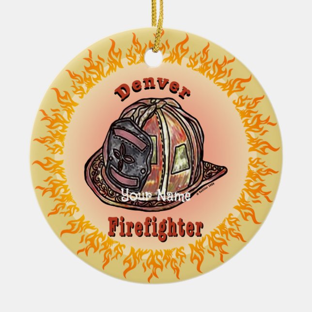 Denver Firefighter  Ceramic Ornament (Front)