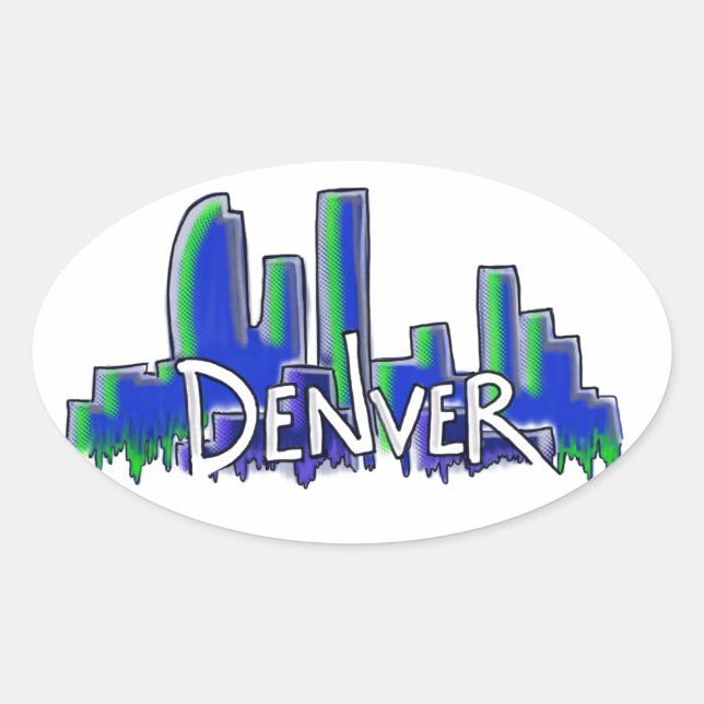 Denver graffiti style skyline oval sticker (Front)