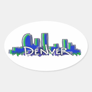 Denver graffiti style skyline oval sticker