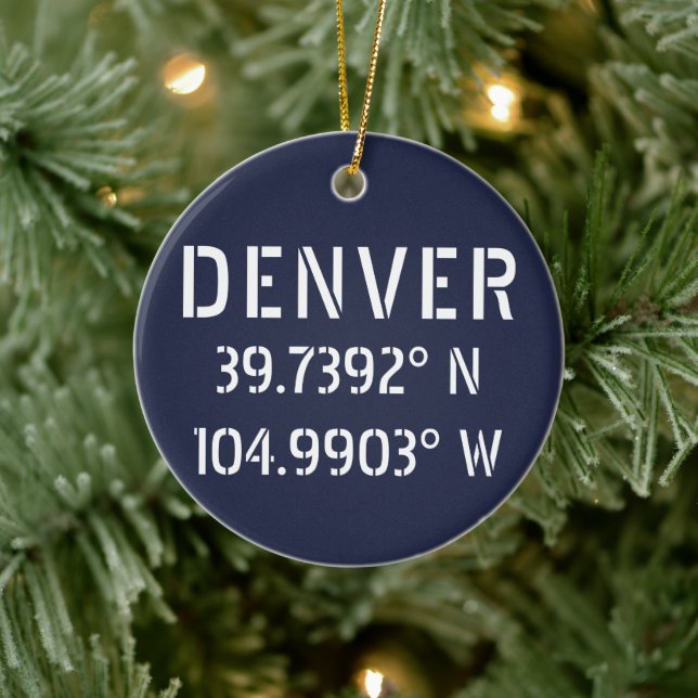 Denver Latitude Longitude Personalized Ceramic Ornament (Tree)