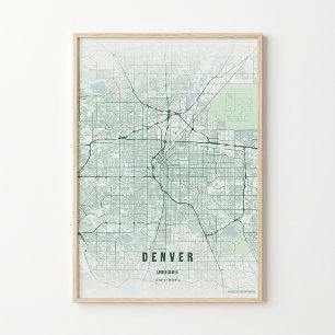 Denver Map Emerald Colorado City Poster Wall Art