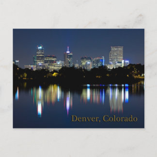 Denver Night Skyline Reflection Postcard
