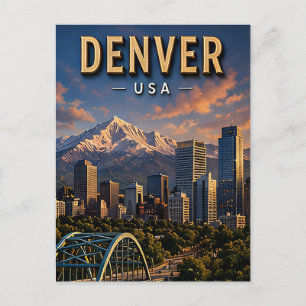 Denver Skyline and Rocky Mountains Postcard
