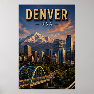 Denver Skyline and Rocky Mountains Poster