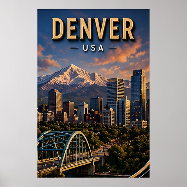Denver Skyline and Rocky Mountains  Poster (Front)