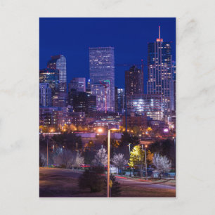 Denver Skyline At Night - Colorado Postcard