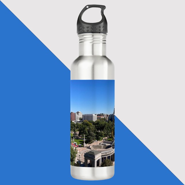 Denver Skyline Colorado State Building 710 Ml Water Bottle (A water bottle with a photograph of downtown Denver and the Colorado Capitol building)