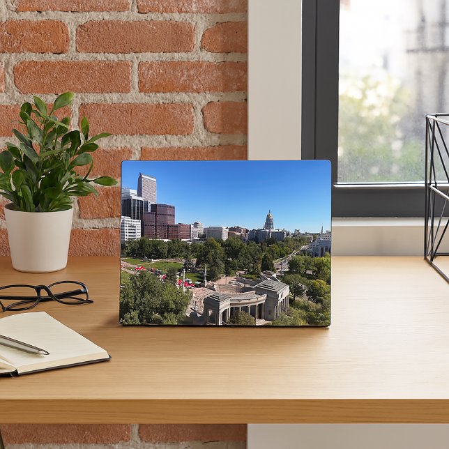 Denver Skyline Colorado State Capitol Photo Plaque (A photo plaque featuring the city of Denver and Colorado Capitol building.)
