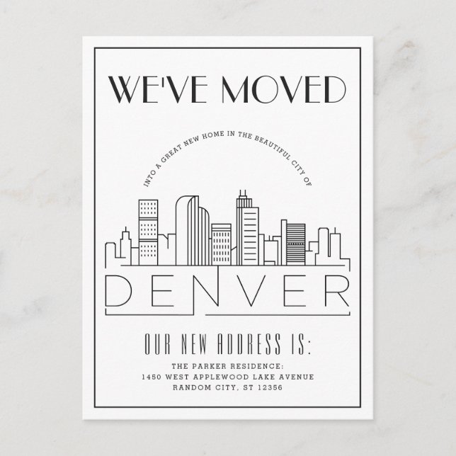  Denver Skyline Modern Deco | Change of Address Announcement Postcard (Front)