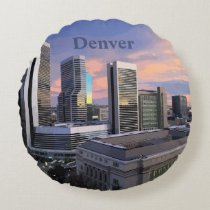 Denver Skyline Round Pillow