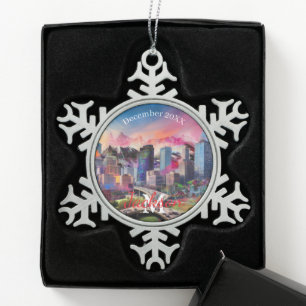 Denver Skyline Snowflake Pewter Christmas ornament