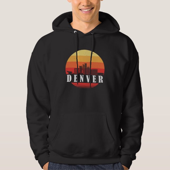 Denver Skyline Sunset in Retro Vintage Style Hoodie (Front)