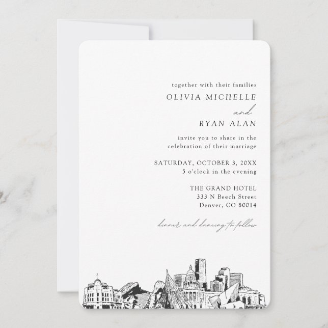 Denver Wedding Elegant Skyline Invitation (Front)