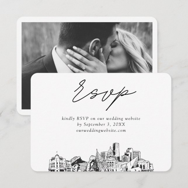 Denver Wedding Minimalist Sketch RSVP Enclosure Card (Front/Back)
