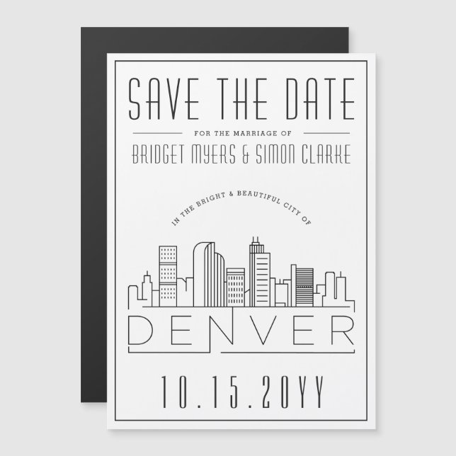 Denver Wedding | Stylized Skyline Save the Date Magnetic Invitation (Front/Back)