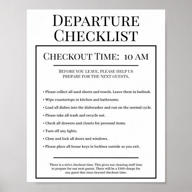 Departure Checklist Vacation Rental Airbnb Card Poster (Front)