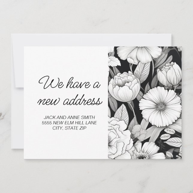 Déplacement des fleurs noires blanches Faire-part (Devant)