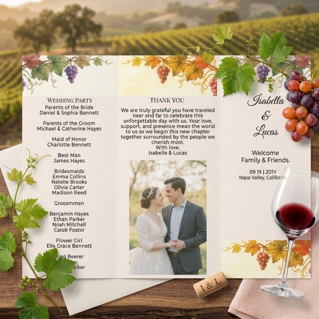 Dépliant de programme de mariage au vignoble de Na (Créateur téléchargé)