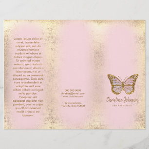 dépliant papillon rose design feuille d'or faux