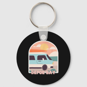 Depoe Y Beach Retro Pastel Colors Sun And Surfing Keychain