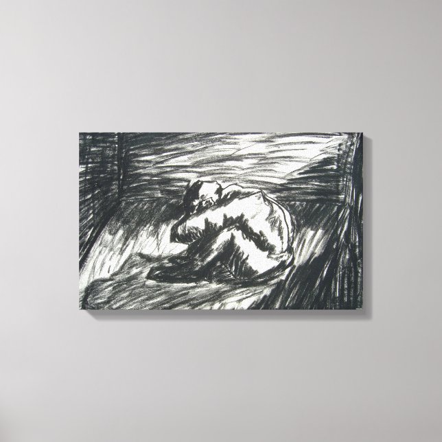 Depression Alone in a Dark Room charcoal drawing Canvas Print (Front)