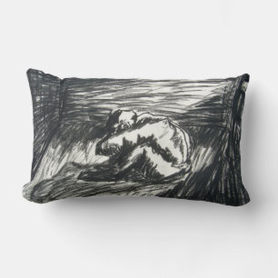 Depression Alone in a Dark Room charcoal drawing Lumbar Pillow