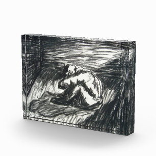 Depression Alone in a Dark Room charcoal drawing Photo Block