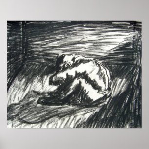 Depression Alone in a Dark Room charcoal drawing Poster