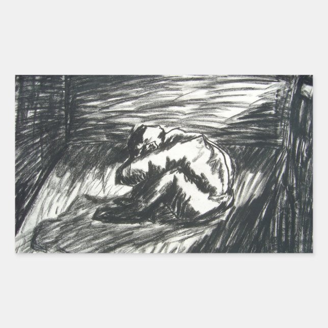 Depression Alone in a Dark Room charcoal drawing Sticker (Front)