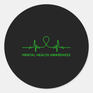 Depression Anxiety Mental Health Awareness Green R Classic Round Sticker