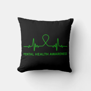 Depression Anxiety Mental Health Awareness Green R Throw Pillow