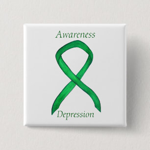 Depression Awareness Custom Green Ribbon Pin