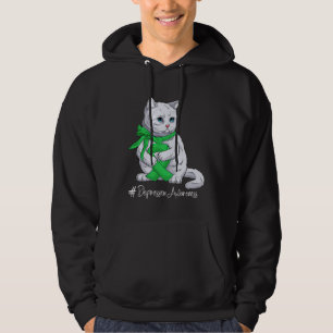 Depression Awareness Month Green Ribbon Cat Hoodie