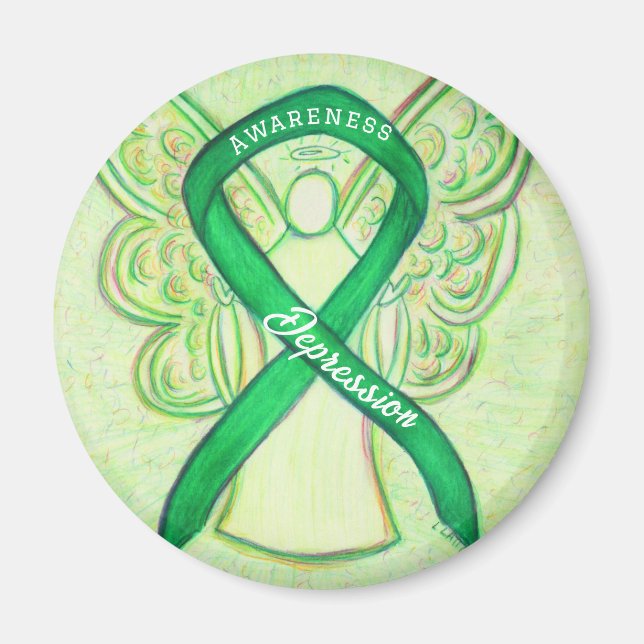Depression Awareness Ribbon Angel Art Magnets (Front)