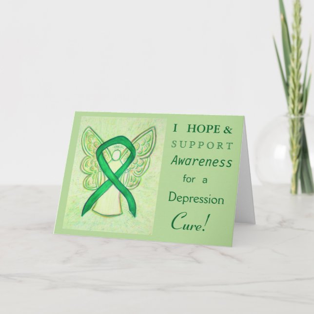 Depression Awareness Ribbon Angel Greeting Card (Front)