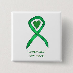 Depression Awareness Ribbon Heart Button Pin
