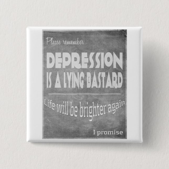 depression lies #silverribbons 2 inch square button (Front)
