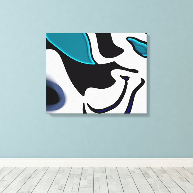 Depth Charge: Abstract Black, White & Blue Canvas Print (Insitu(Wood Floor))