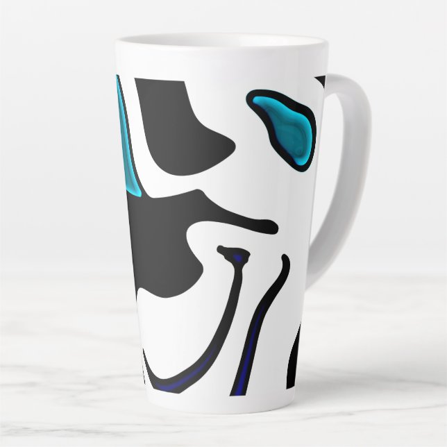 Depth Charge: Abstract Black, White & Blue Latte Mug (Right Angle)