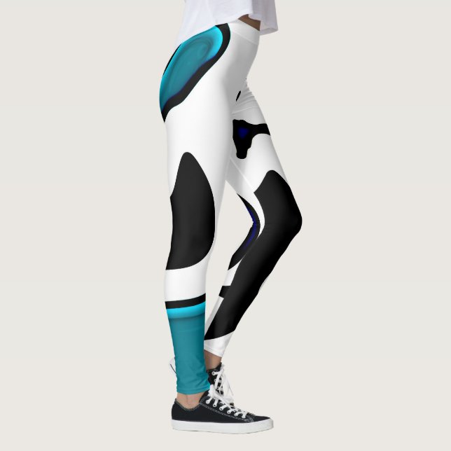 Depth Charge: Abstract Black, White & Blue Leggings (Right)
