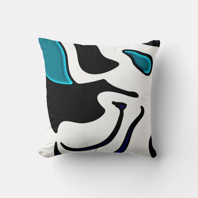Depth Charge: Abstract Black, White & Blue Throw Pillow (Front)