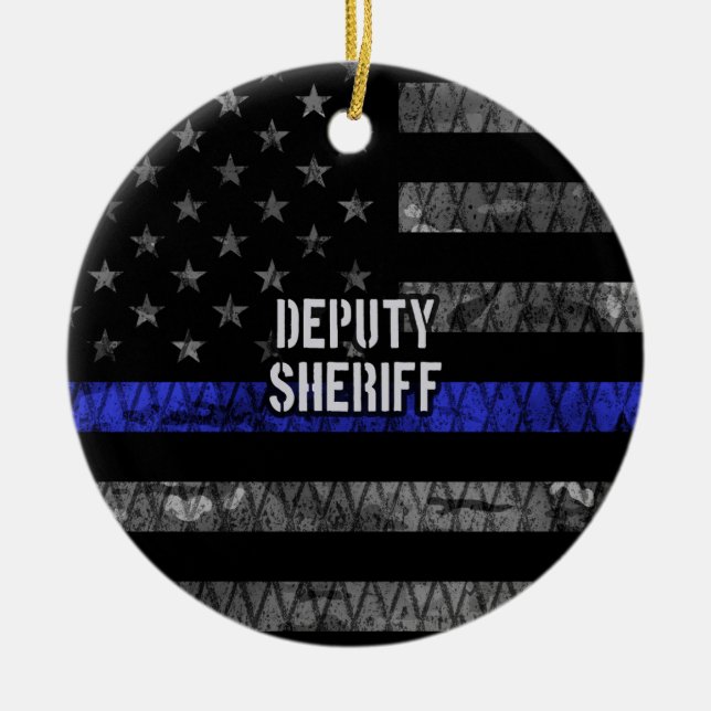 Deputy Sheriff Distressed Flag Ceramic Ornament (Front)