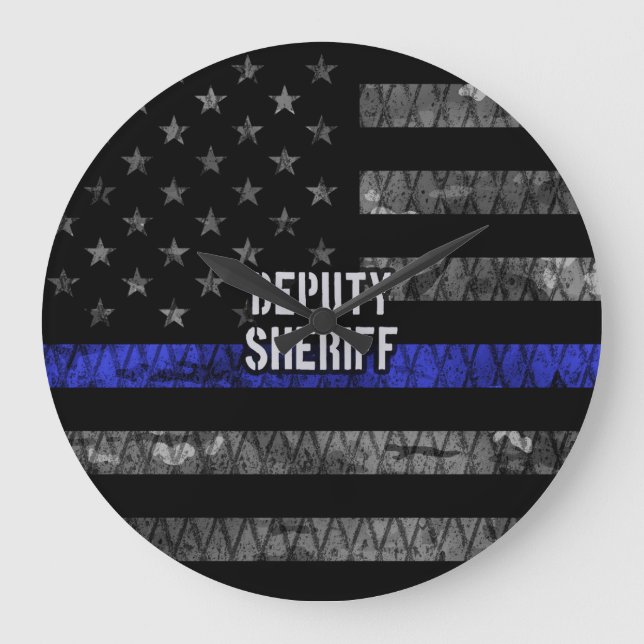 Deputy Sheriff Distressed Flag Large Clock (Front)