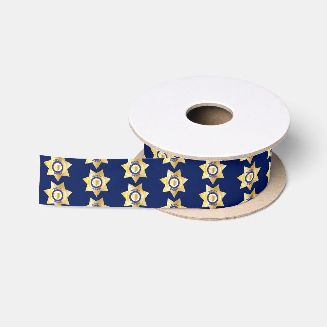 Deputy Sheriff Gold Star Badge on Dark Blue Satin Ribbon (Spool)