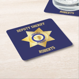 Deputy Sheriff Gold Star Customised Square Paper Coaster