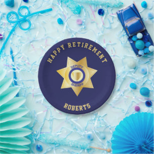 Deputy Sheriff Retirement Party Gold Star Badge Paper Plate