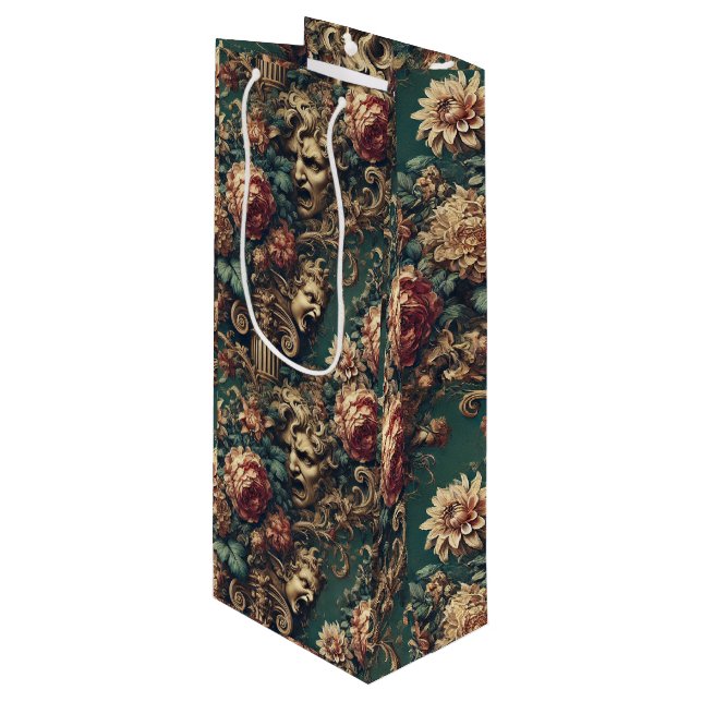 Deranged Decadence – Gothic Victorian Floral  Wine Gift Bag (Front Angled)