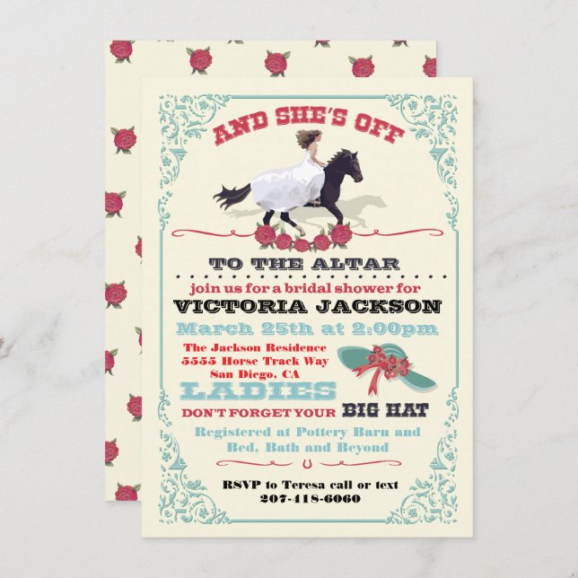 Derby Bridal Shower And She's Off! Invitation (Front/Back)