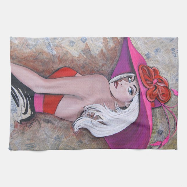 Derby Chick  ~ 2012 design by Artist GG Burns Kitchen Towel (Horizontal)